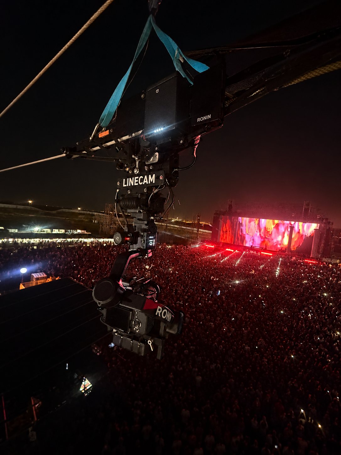 LINECAM® cablecam with Ronin gimbal flying over a festival crowd